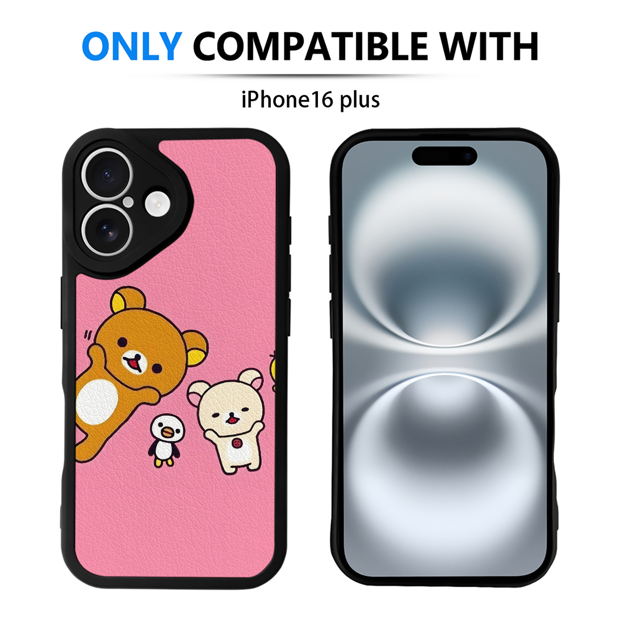 （画像用） リラックマ リラックマ キイロイトリ Rilakkuma Korilakkuma Kiiroitori 【iPhone 16シリーズ対応】シリコンスマホケース（レザー調） 材質：シリコン